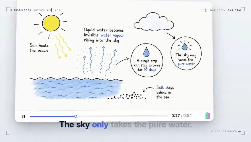 DistilBook: the water cycle, hand drawn