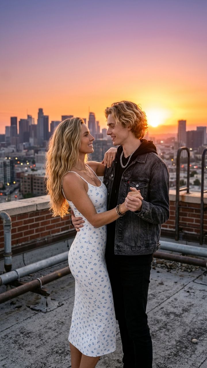 Rooftop Sunset Kiss