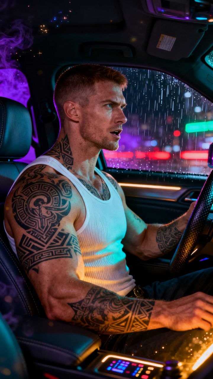 Singing Driver in Rainy City