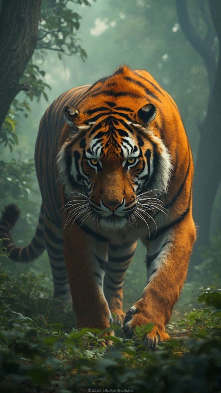 Tiger Prepares to Hunt Deer
